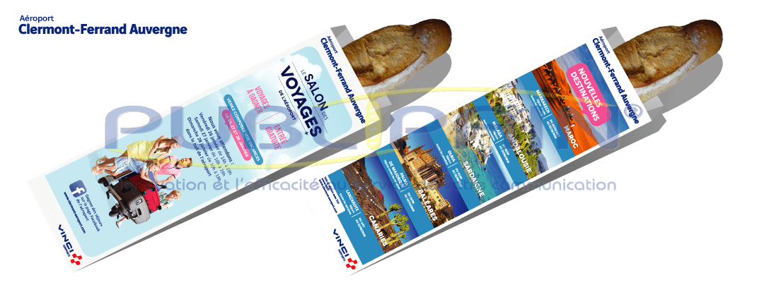 Campgane publicitaire sac à pain Aeroport Clermont Ferrand